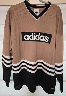 Adidas Originals Men's Large 3 Stripes Hockey Jersey JY0251 Brown NWT NEW
